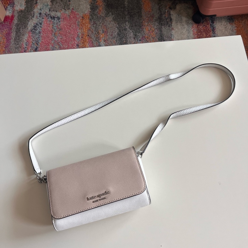 Kate Spade tan and White Crossbody Bag with Structured Design